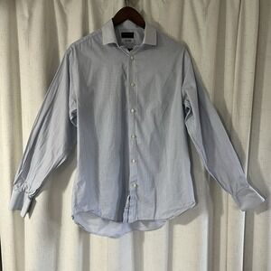 Thomas Dean Collection Button Up Shirt Men Light Blue Large Geometric Long  Slve